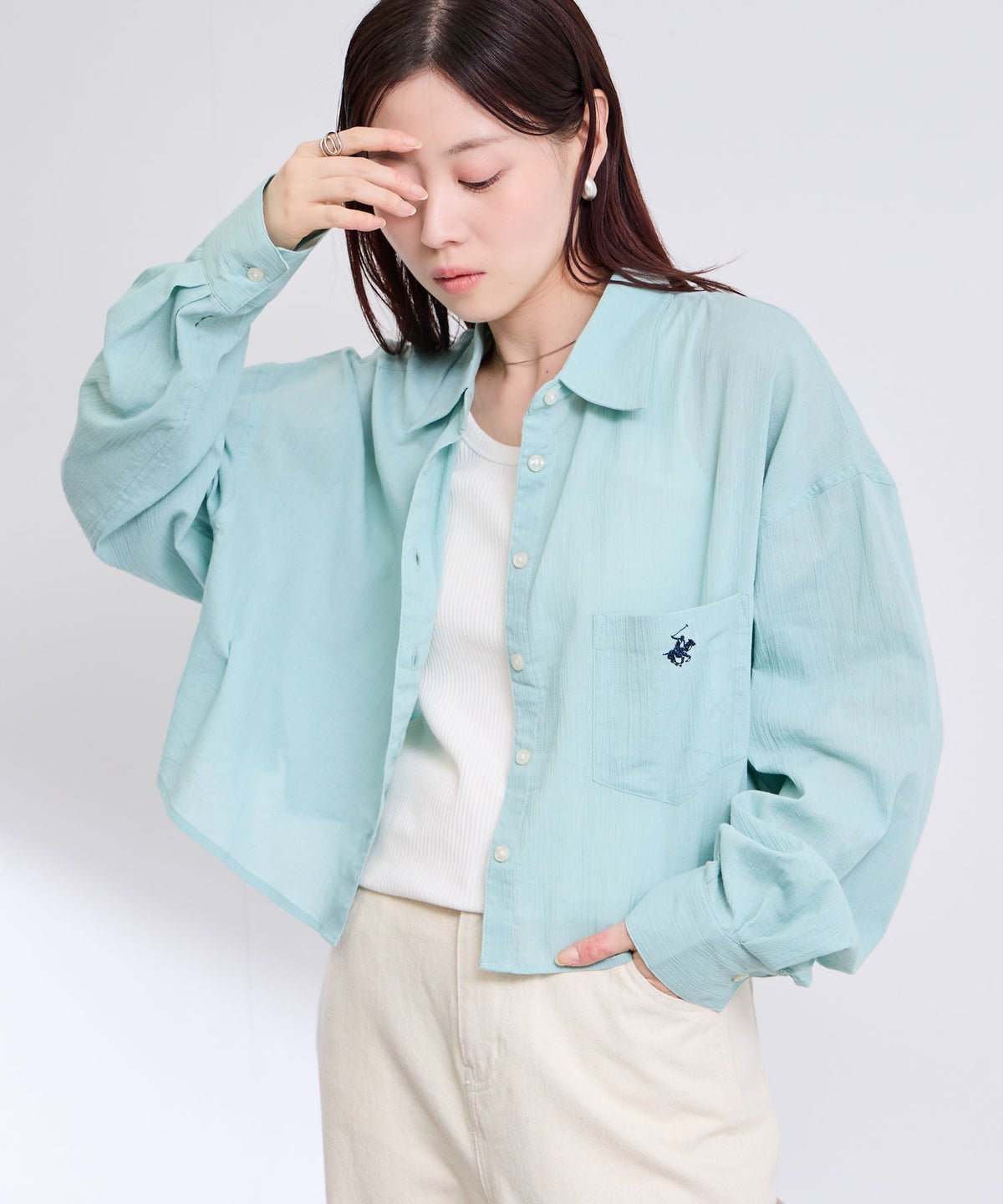 BEVERLY HILLS POLO CLUB 楊柳ショート丈長袖シャツ レディース