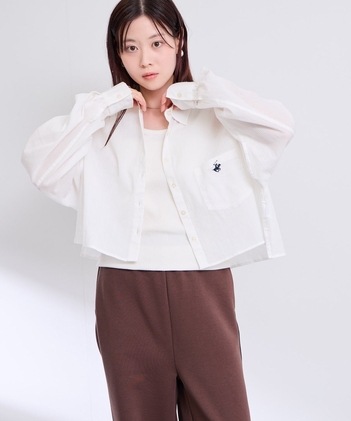 BEVERLY HILLS POLO CLUB 楊柳ショート丈長袖シャツ レディース