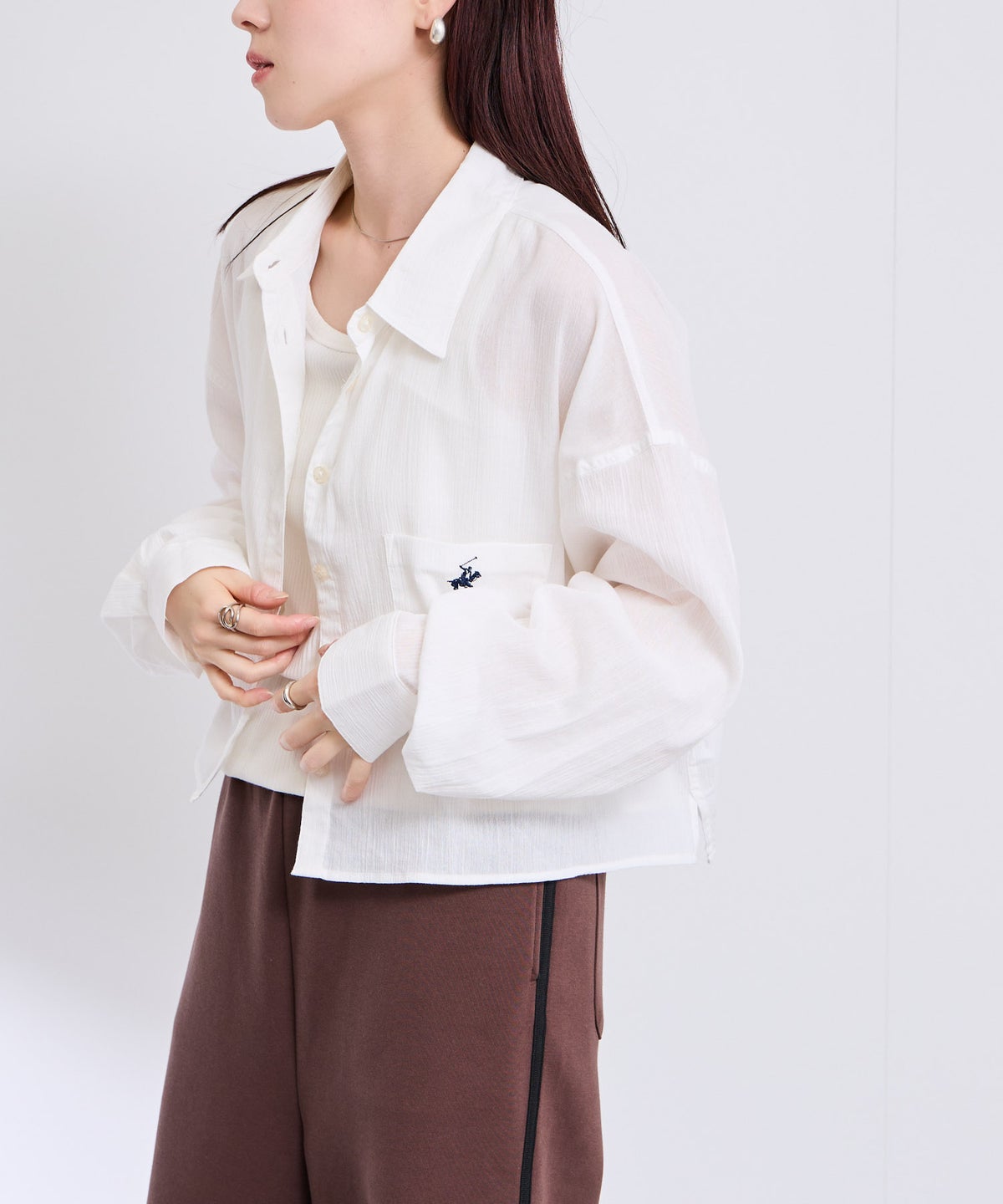 BEVERLY HILLS POLO CLUB 楊柳ショート丈長袖シャツ レディース