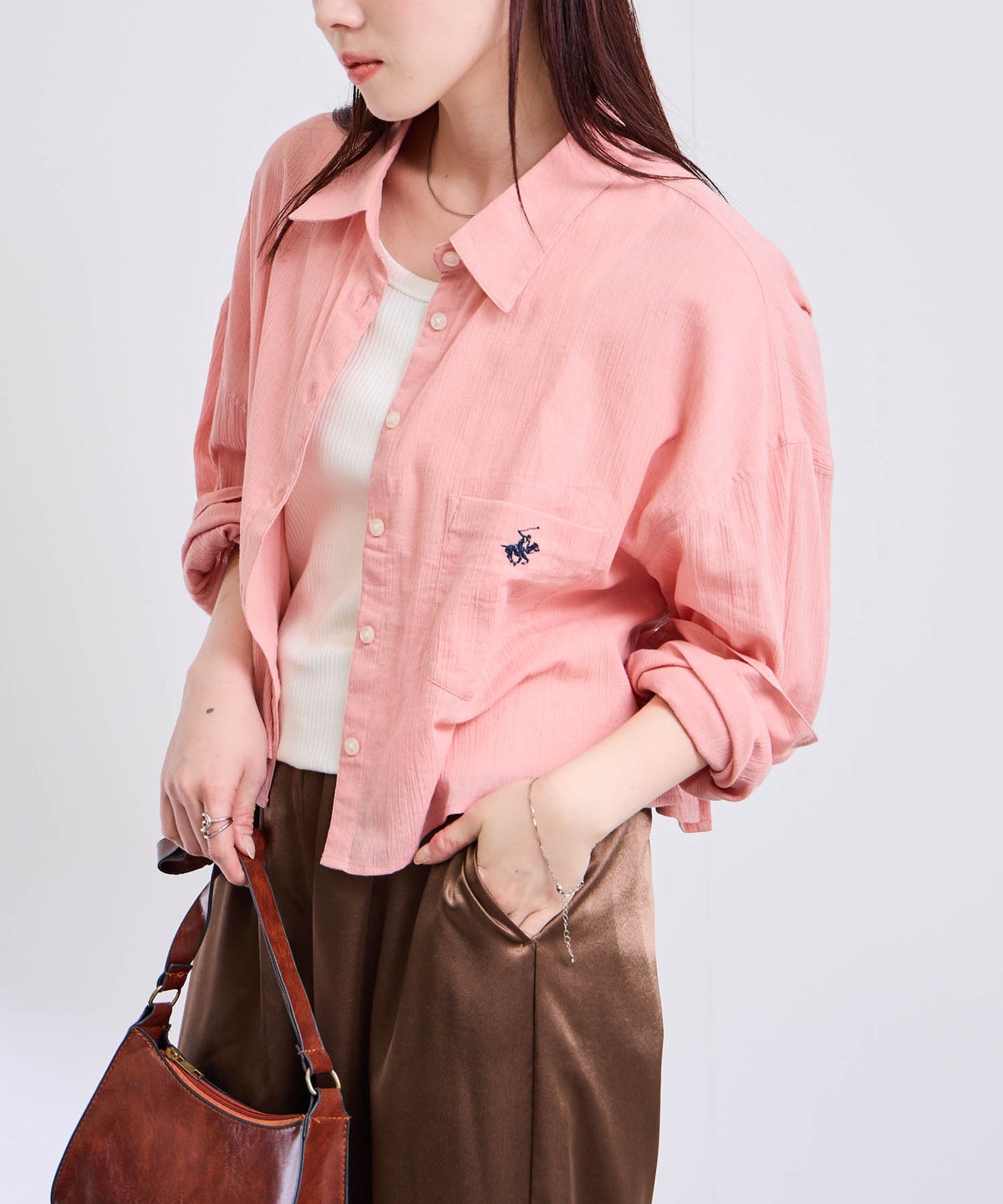 BEVERLY HILLS POLO CLUB 楊柳ショート丈長袖シャツ レディース