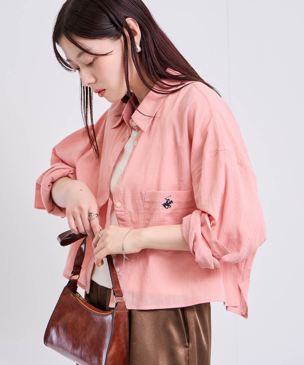 BEVERLY HILLS POLO CLUB 楊柳ショート丈長袖シャツ レディース