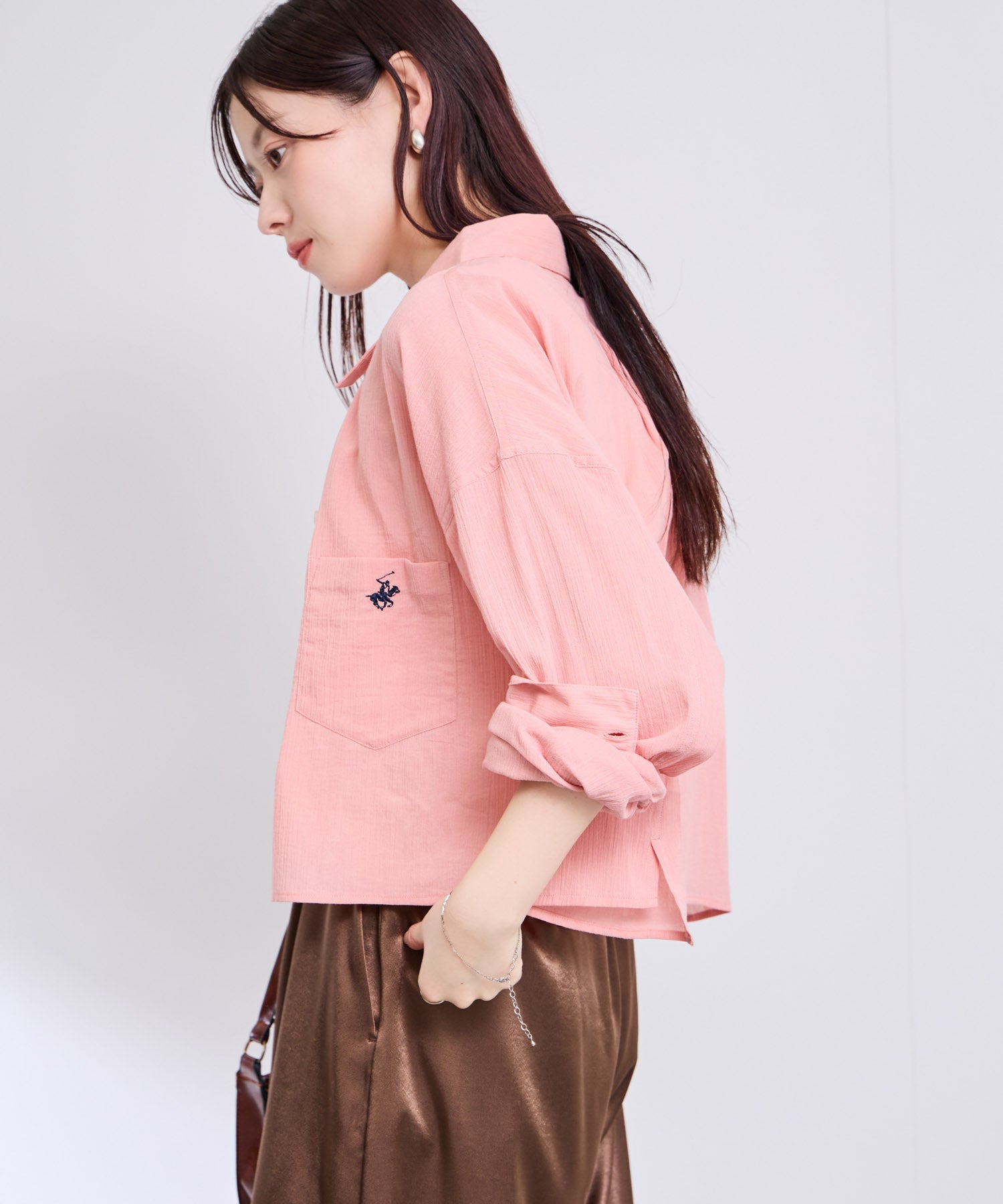 BEVERLY HILLS POLO CLUB 楊柳ショート丈長袖シャツ レディース