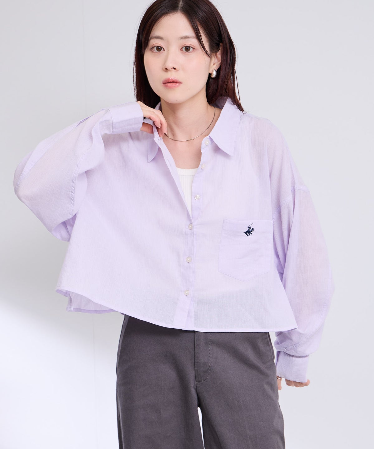 BEVERLY HILLS POLO CLUB 楊柳ショート丈長袖シャツ レディース
