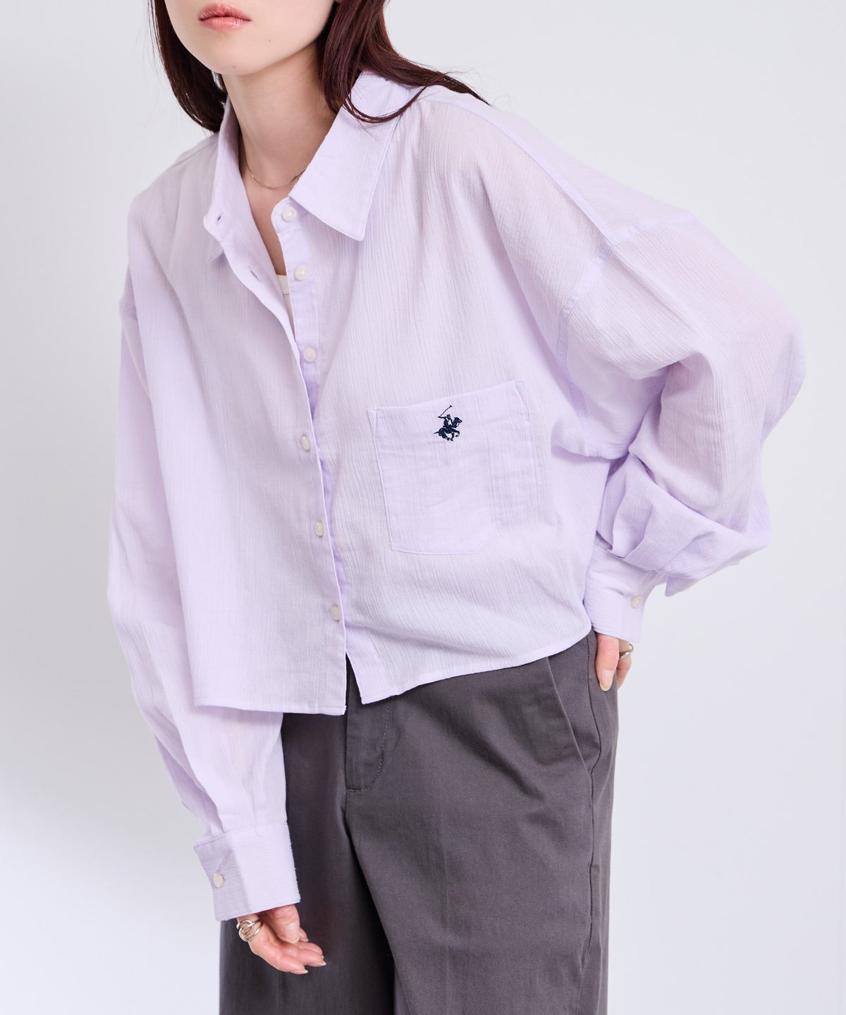 BEVERLY HILLS POLO CLUB 楊柳ショート丈長袖シャツ レディース