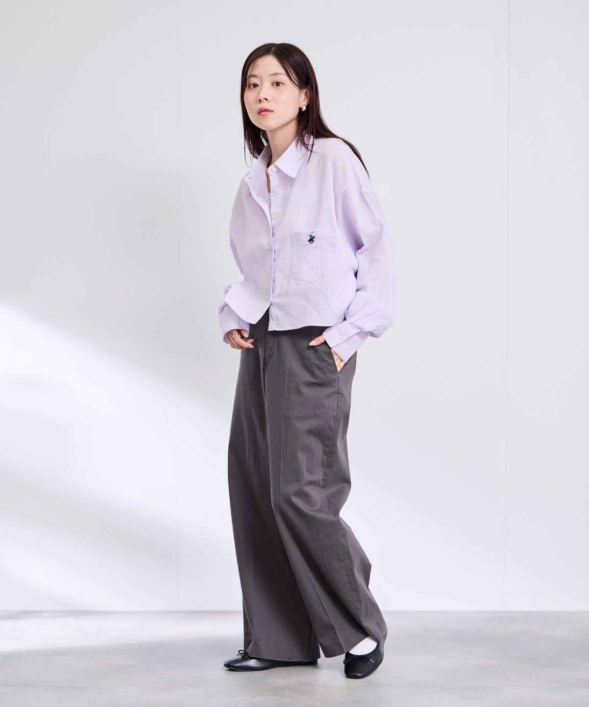 BEVERLY HILLS POLO CLUB 楊柳ショート丈長袖シャツ レディース