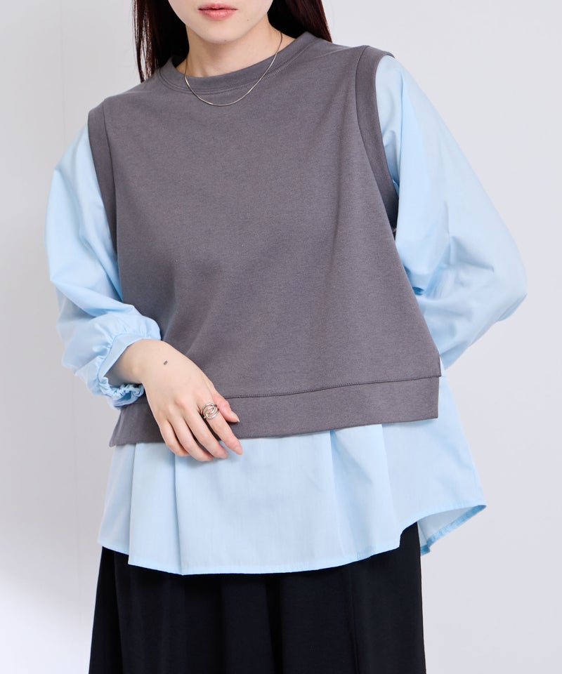 [期間限定価格]Free Nature  レイヤード調プルオーバー 布帛切替【忙しい朝も可愛く決まる♪】 レディース商品画像-2
