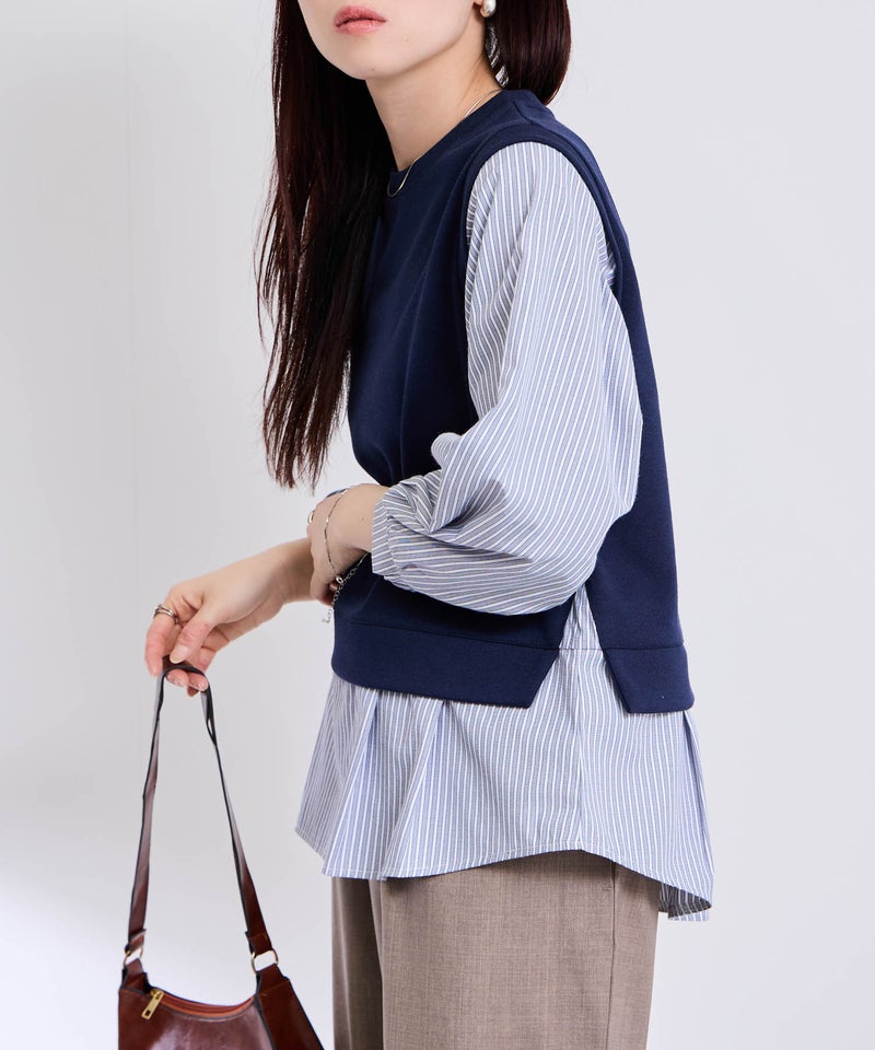 [期間限定価格]Free Nature  レイヤード調プルオーバー 布帛切替【忙しい朝も可愛く決まる♪】 レディース商品画像-4