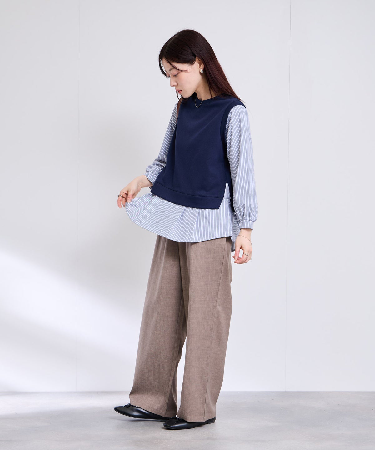 [期間限定価格]Free Nature レイヤード調プルオーバー 布帛切替【忙しい朝も可愛く決まる♪】 レディース