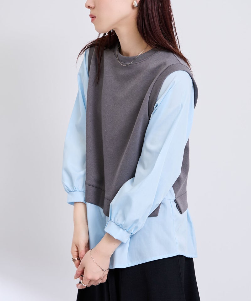 [期間限定価格]Free Nature  レイヤード調プルオーバー 布帛切替【忙しい朝も可愛く決まる♪】 レディース商品画像-9