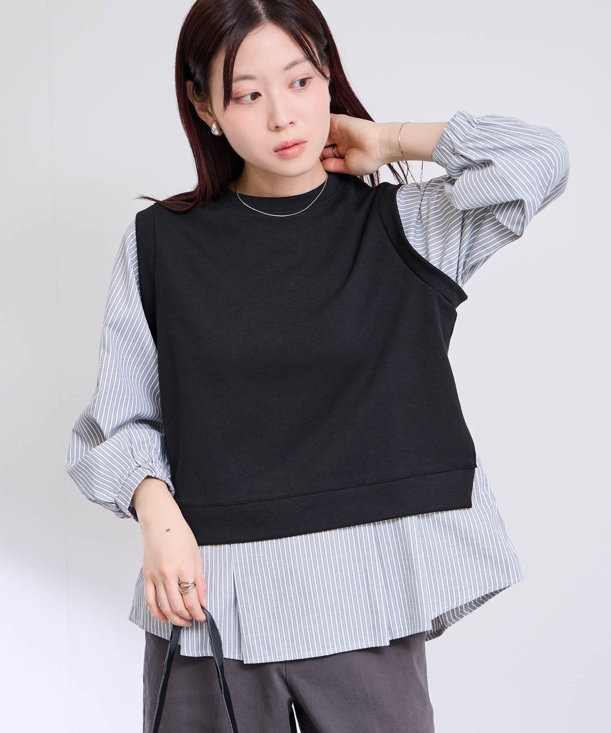 [期間限定価格]Free Nature レイヤード調プルオーバー 布帛切替【忙しい朝も可愛く決まる♪】 レディース