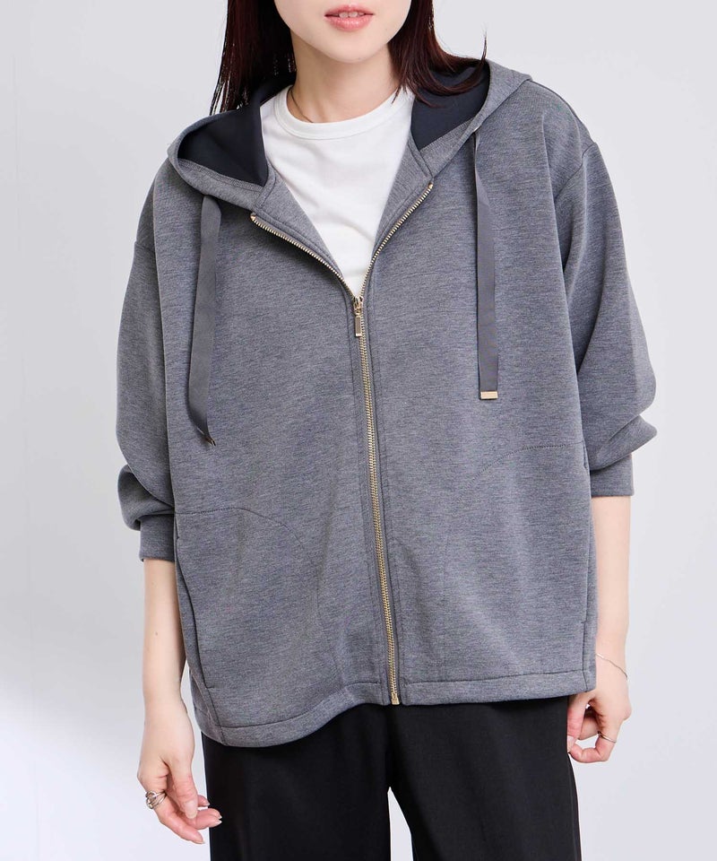 [期間限定価格]Free Nature  ジップパーカー バック布帛切り替え【後ろ姿まで抜かりなく♪】 レディース商品画像-1