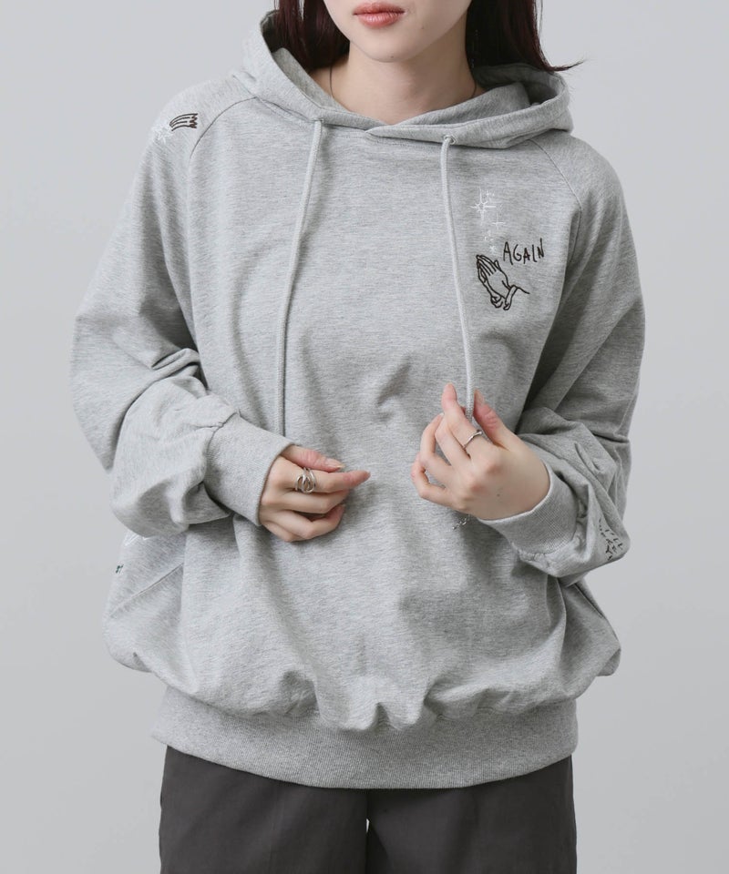 NAVY  プルオーバーパーカー 飛び刺繍 コットン ミニ裏毛 ラグラン レディース商品画像-1