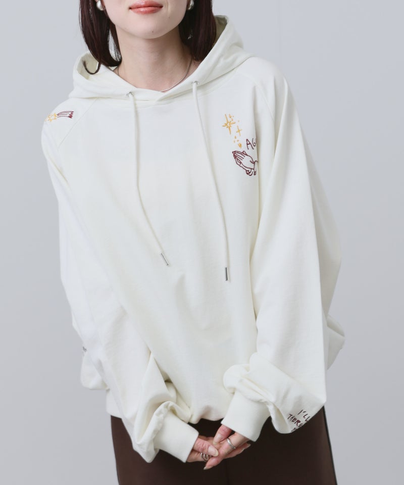 NAVY  プルオーバーパーカー 飛び刺繍 コットン ミニ裏毛 ラグラン レディース商品画像-2