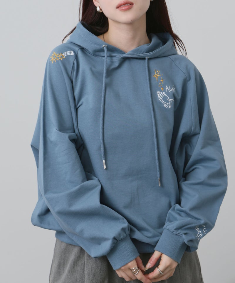 NAVY プルオーバーパーカー 飛び刺繍 コットン ミニ裏毛 ラグラン レディース商品画像-4