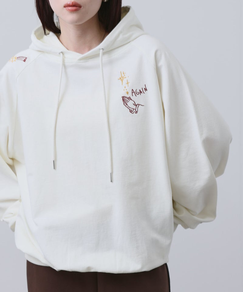 NAVY  プルオーバーパーカー 飛び刺繍 コットン ミニ裏毛 ラグラン レディース商品画像-11