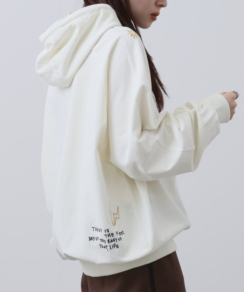 NAVY  プルオーバーパーカー 飛び刺繍 コットン ミニ裏毛 ラグラン レディース商品画像-12