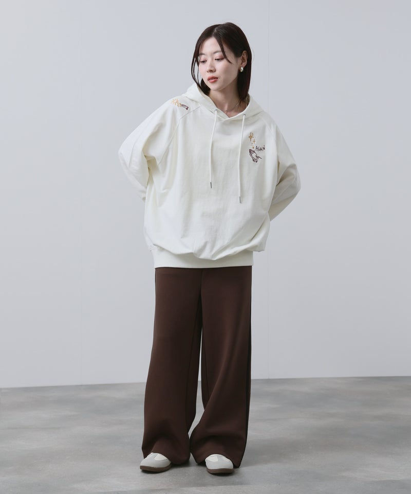 NAVY プルオーバーパーカー 飛び刺繍 コットン ミニ裏毛 ラグラン レディース商品画像-15