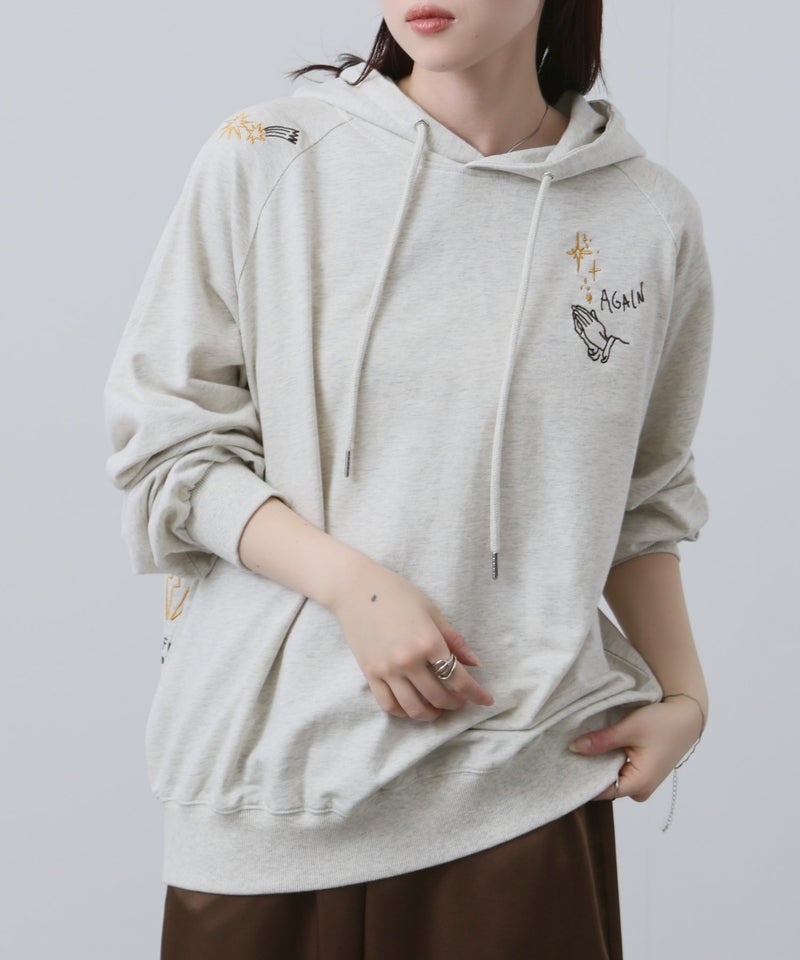 NAVY プルオーバーパーカー 飛び刺繍 コットン ミニ裏毛 ラグラン レディース商品画像-17