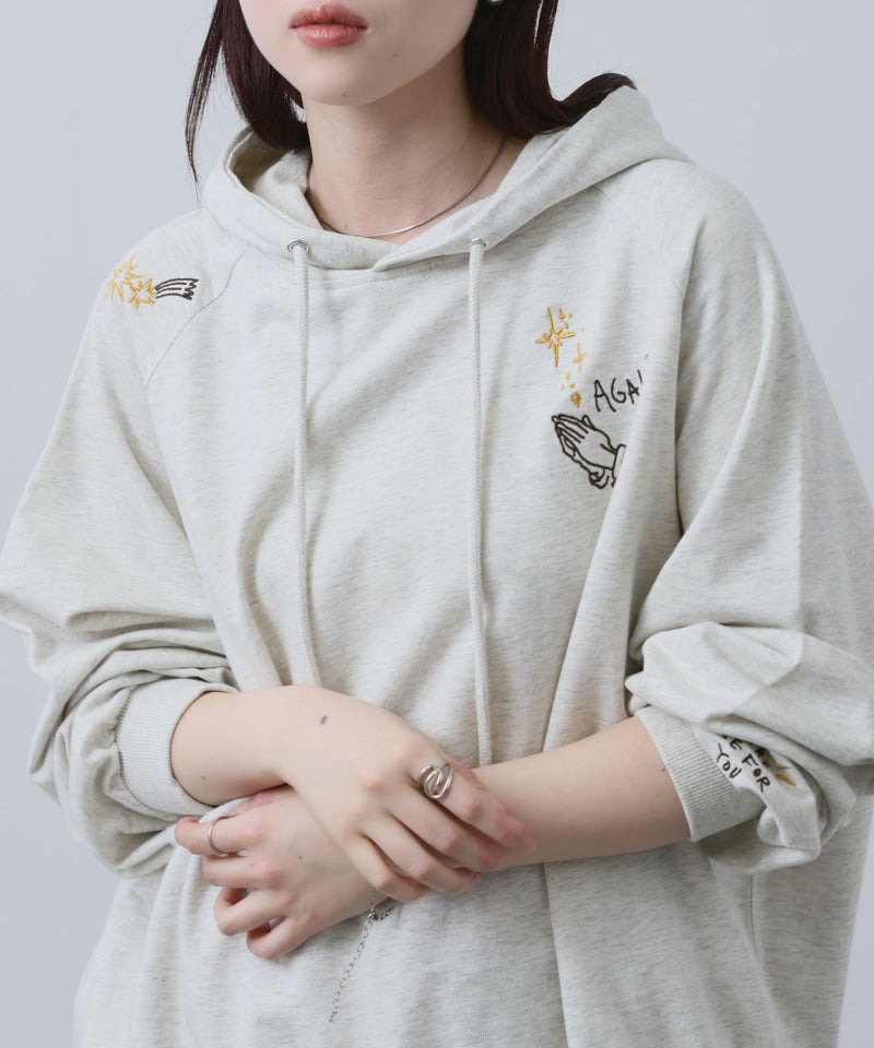 NAVY プルオーバーパーカー 飛び刺繍 コットン ミニ裏毛 ラグラン レディース商品画像-18