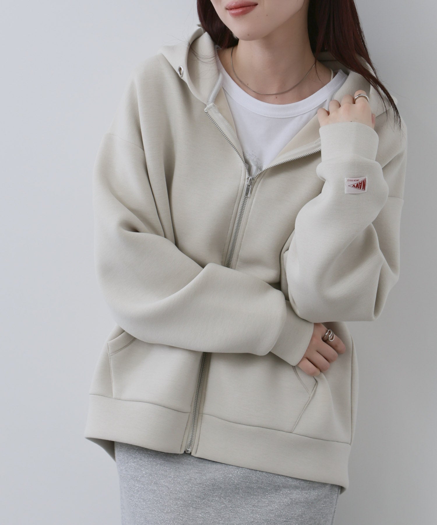 NAVY ダンボール素材ジップパーカー レディース