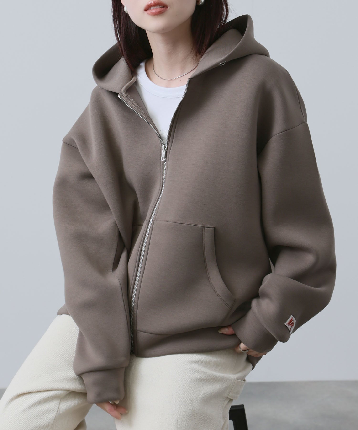 NAVY ダンボール素材ジップパーカー レディース
