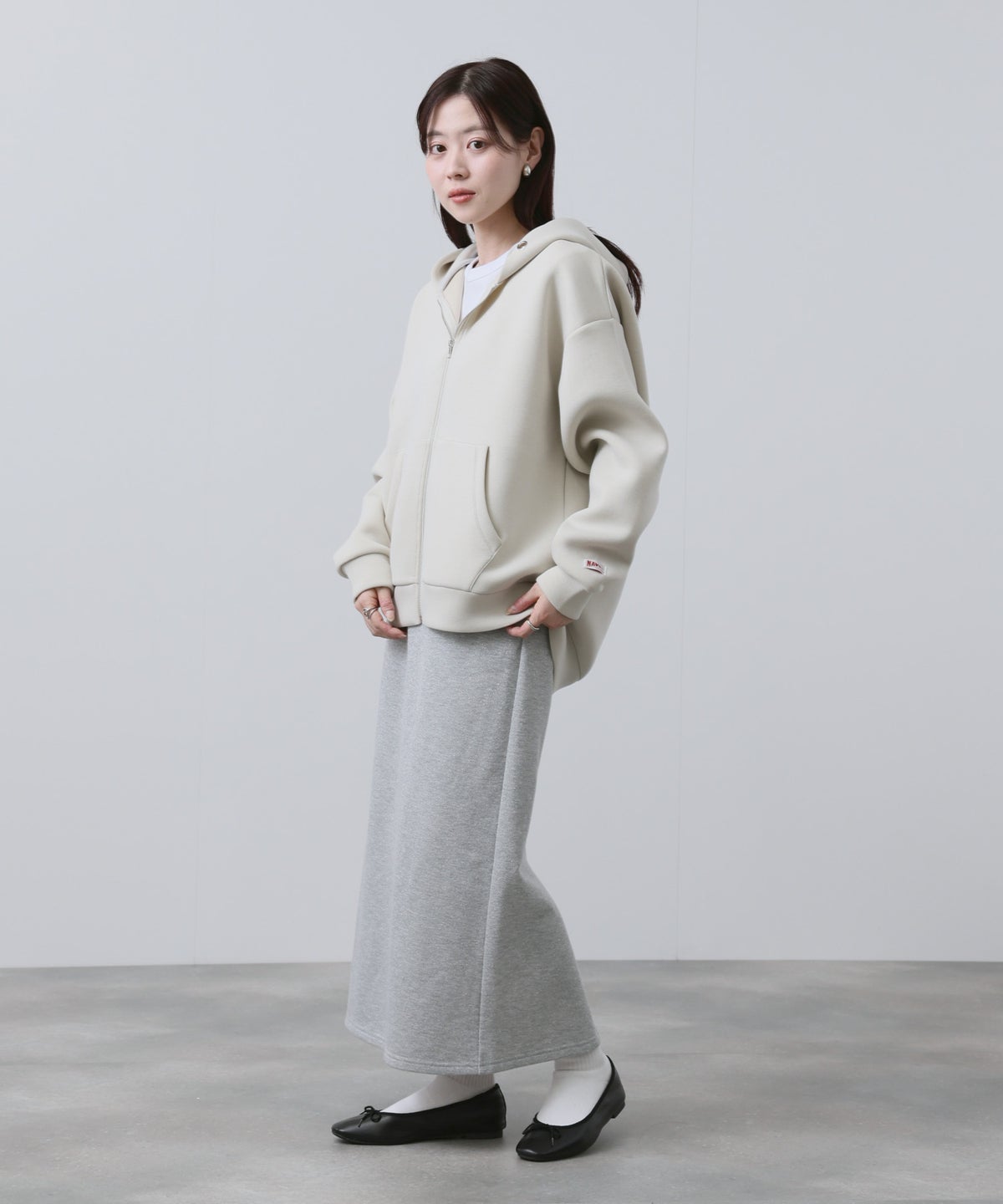 NAVY ダンボール素材ジップパーカー レディース