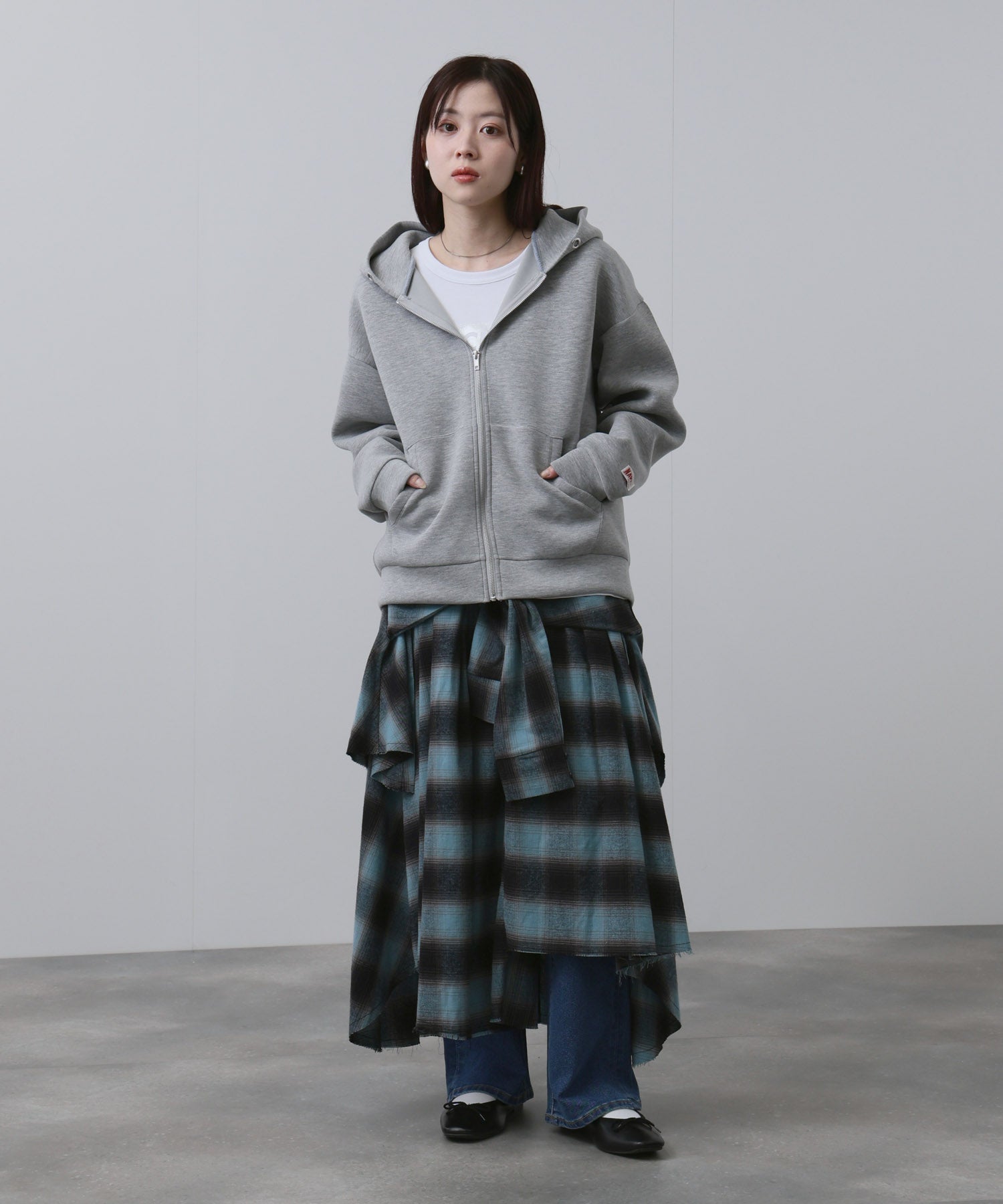 NAVY ダンボール素材ジップパーカー レディース