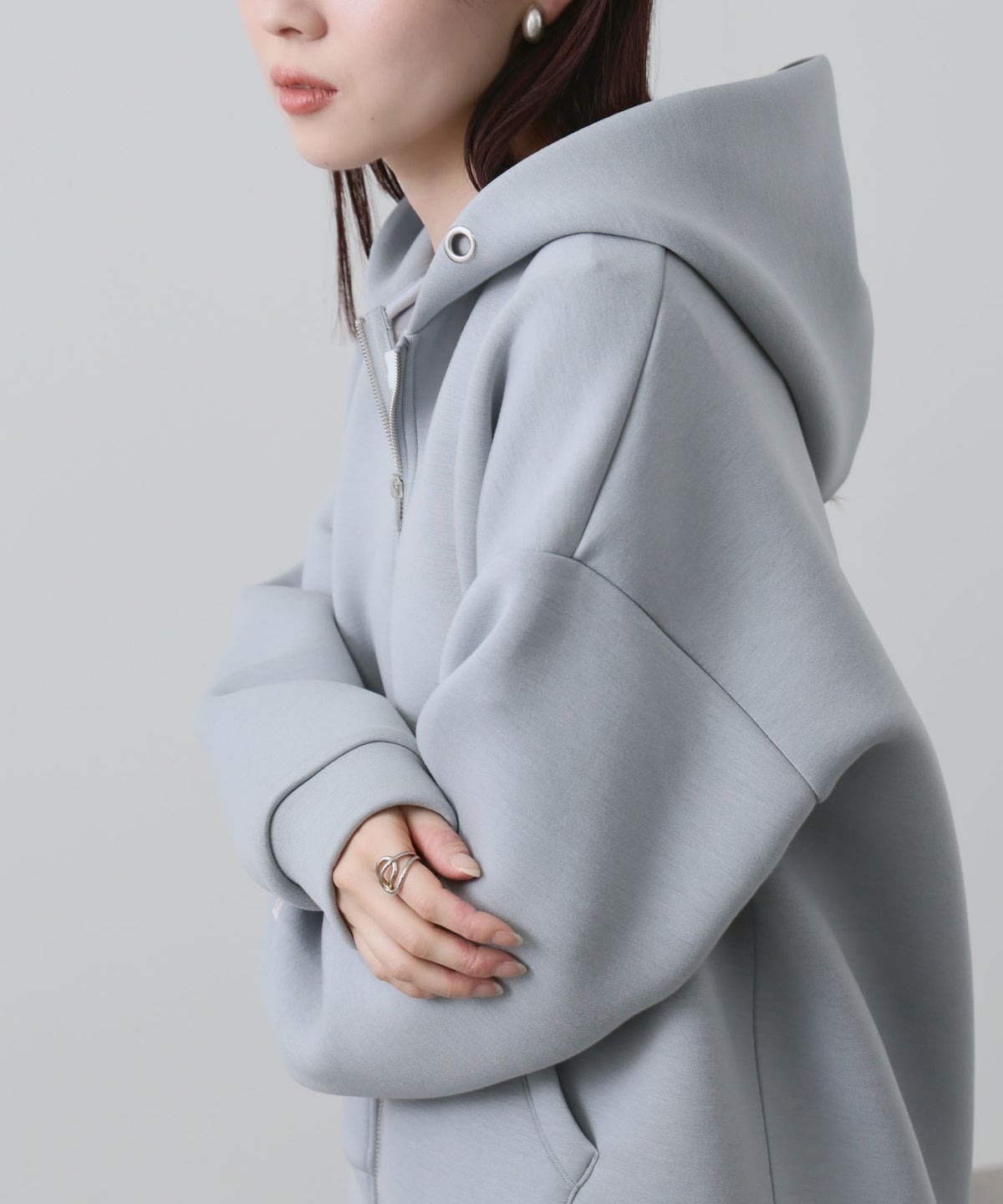 NAVY ダンボール素材ジップパーカー レディース