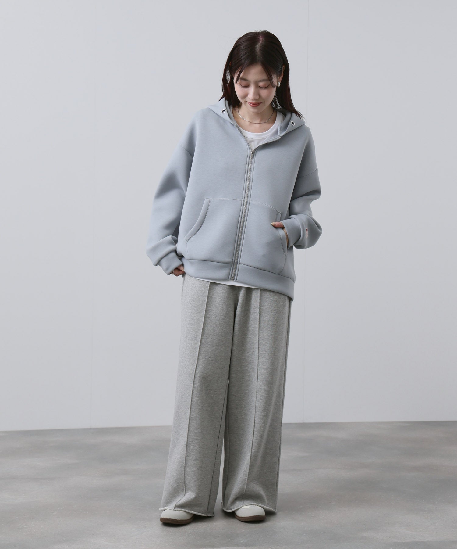 NAVY ダンボール素材ジップパーカー レディース