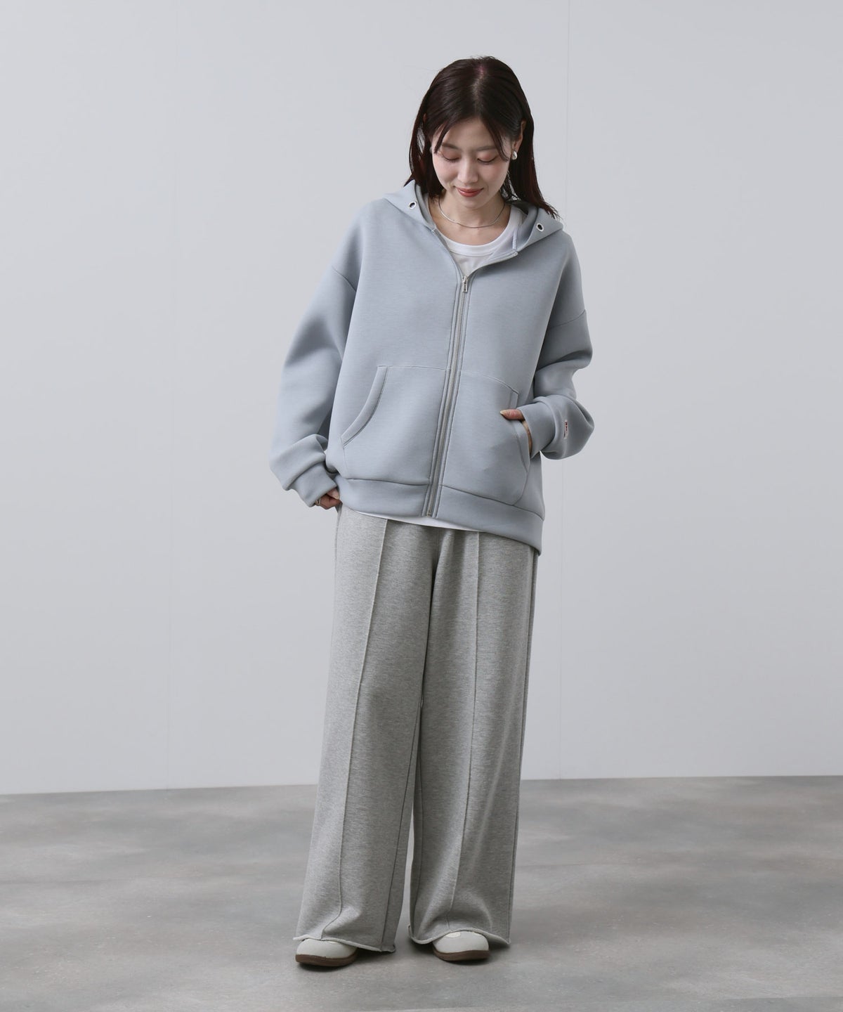 NAVY ダンボール素材ジップパーカー レディース