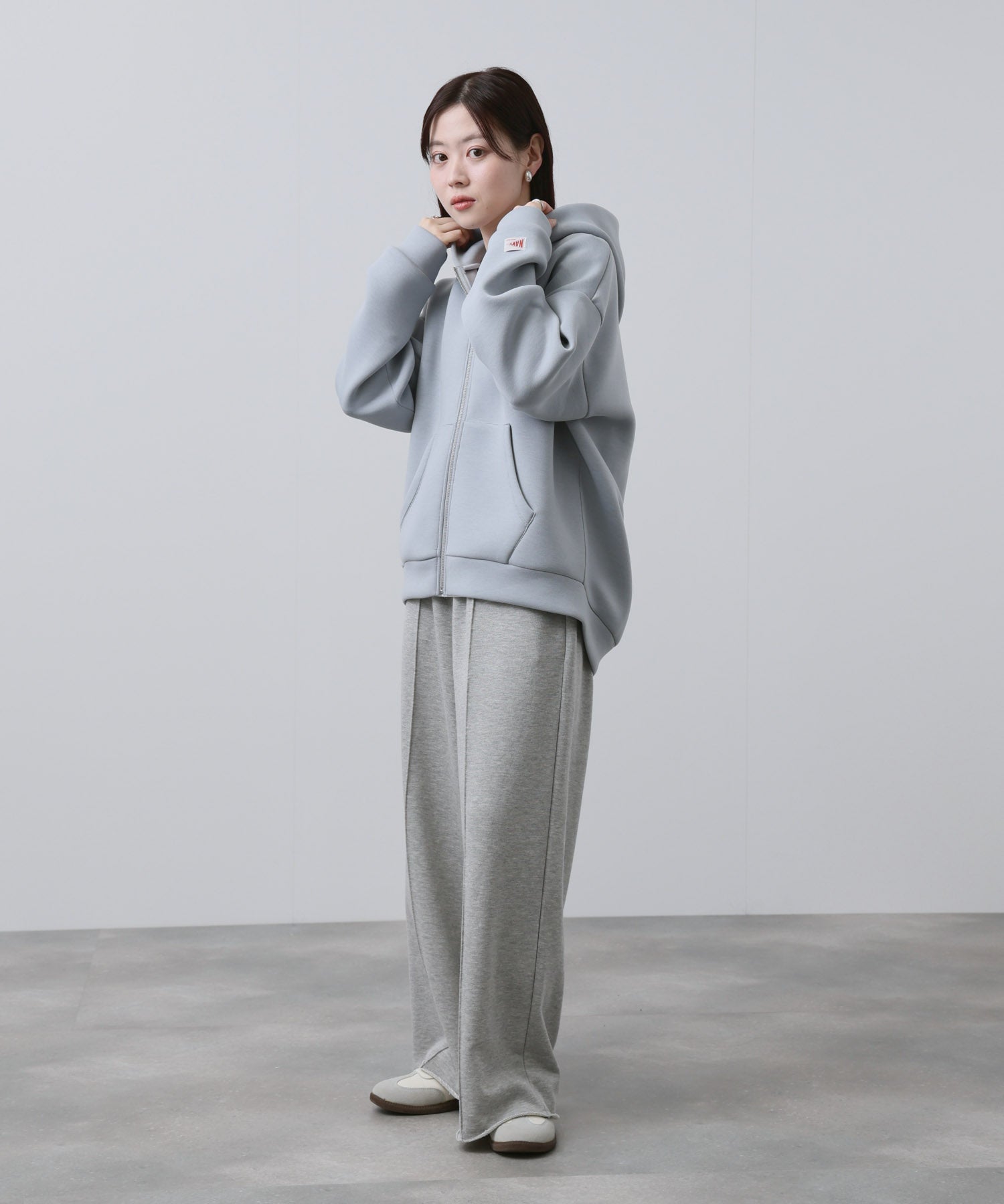 NAVY ダンボール素材ジップパーカー レディース