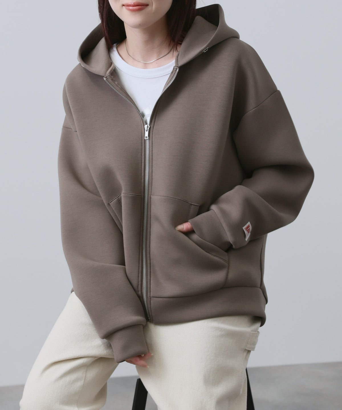 NAVY ダンボール素材ジップパーカー レディース