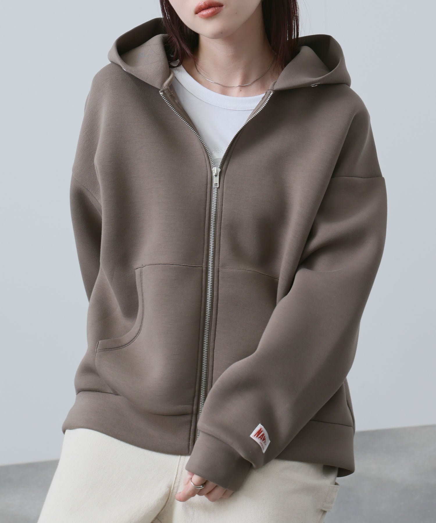 NAVY ダンボール素材ジップパーカー レディース