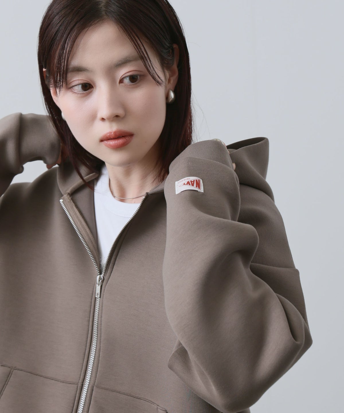 NAVY ダンボール素材ジップパーカー レディース