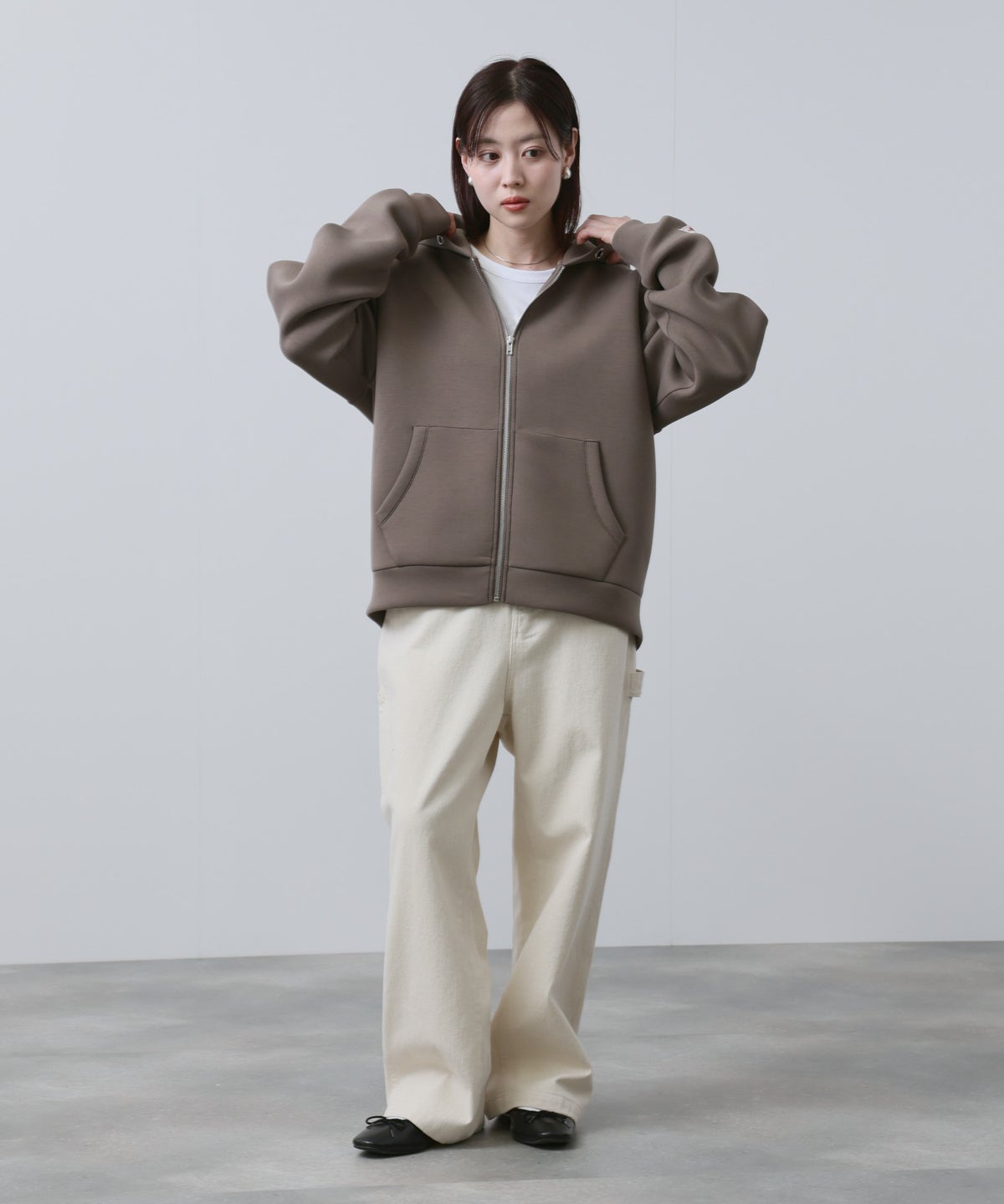 NAVY ダンボール素材ジップパーカー レディース