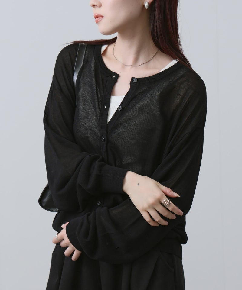 NAVY シアーニットクルーネックカーディガン レディース商品画像-2