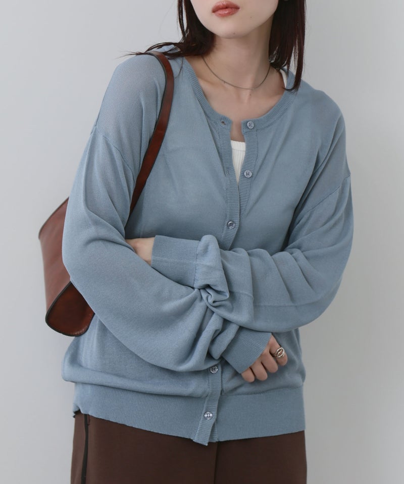 NAVY  シアーニットクルーネックカーディガン レディース商品画像-3