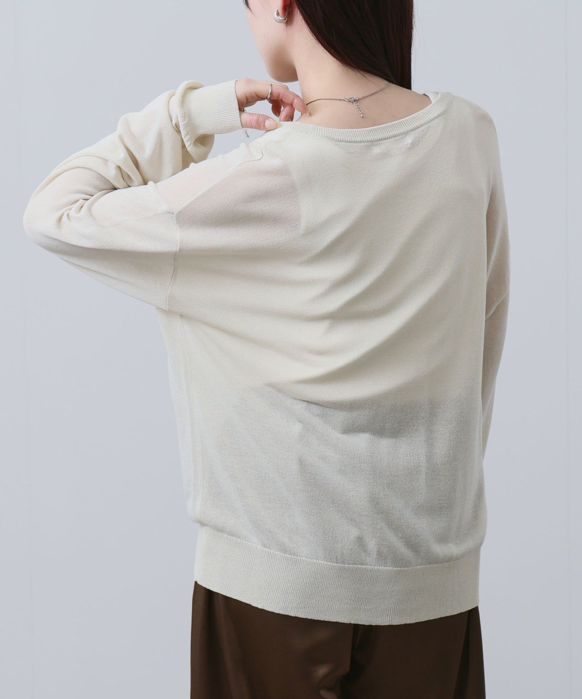 NAVY シアーニットクルーネックカーディガン レディース