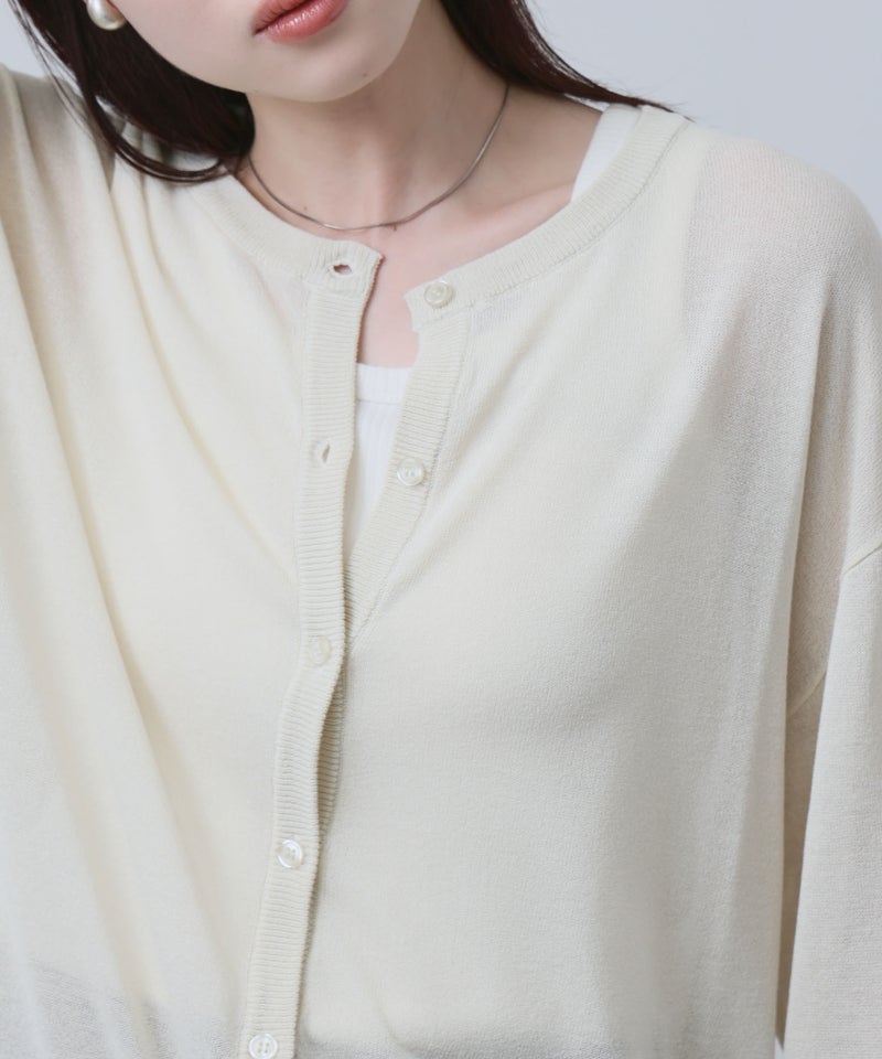 NAVY  シアーニットクルーネックカーディガン レディース商品画像-7