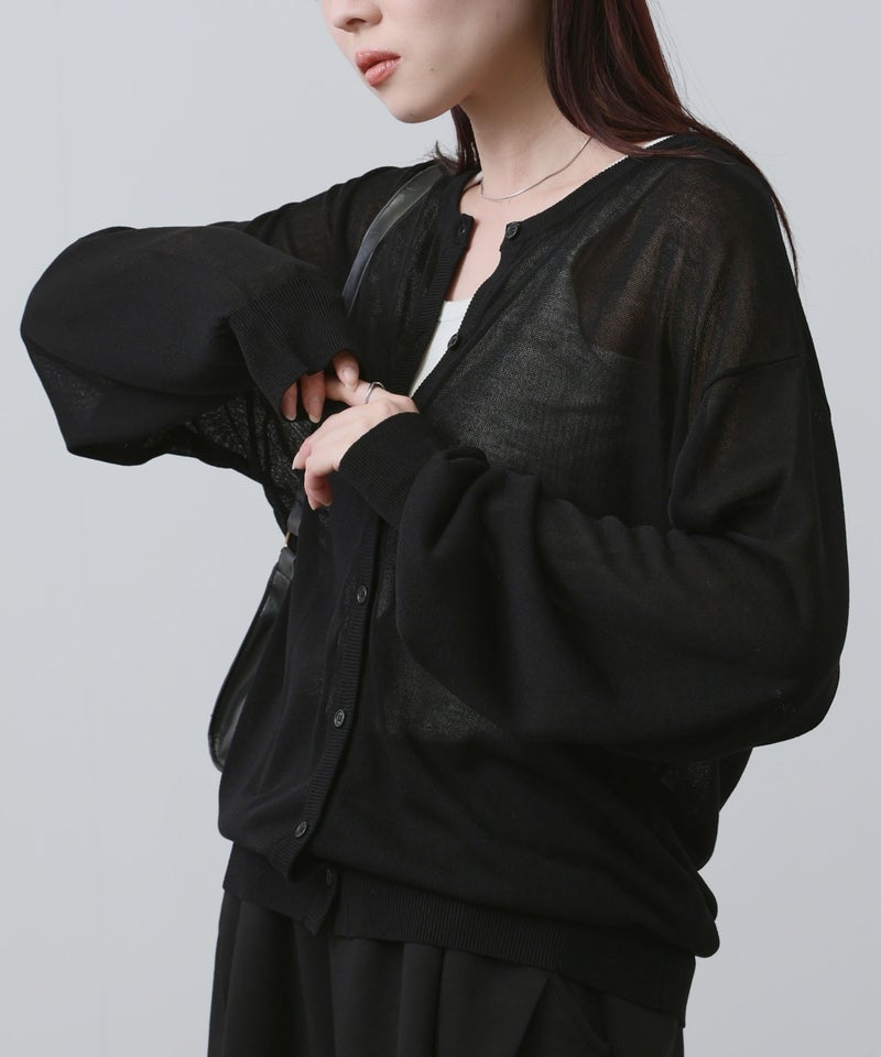 NAVY シアーニットクルーネックカーディガン レディース商品画像-11