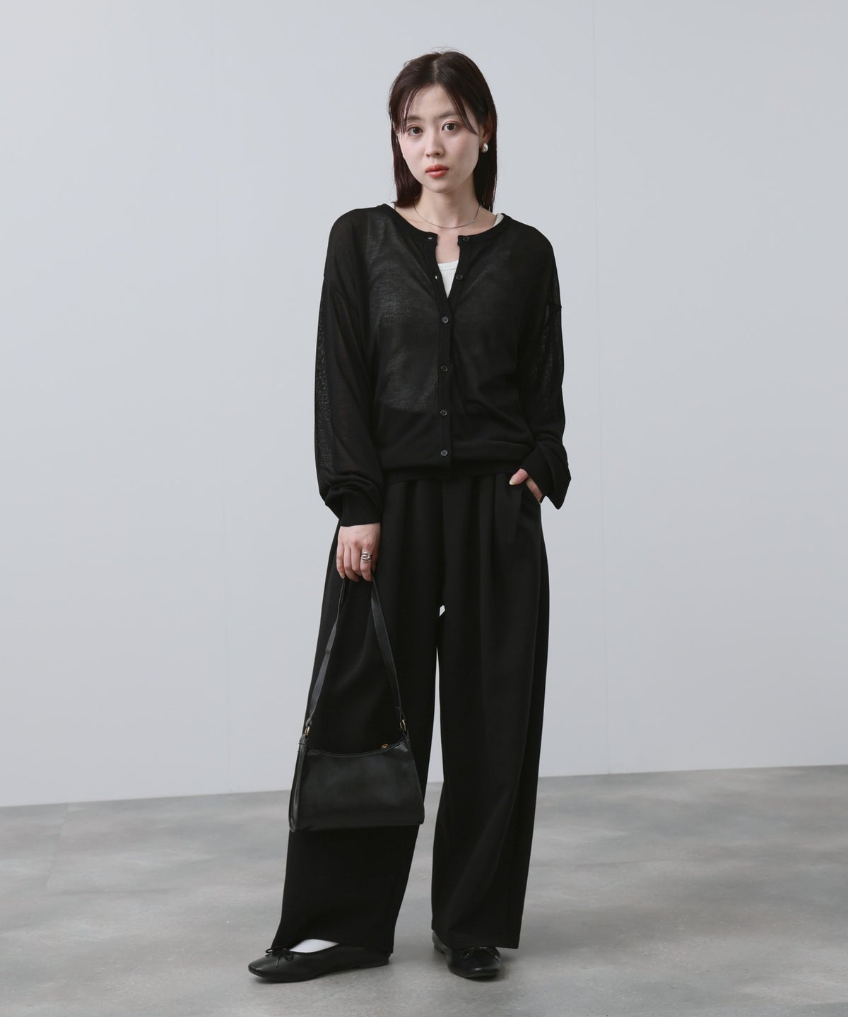 NAVY シアーニットクルーネックカーディガン レディース