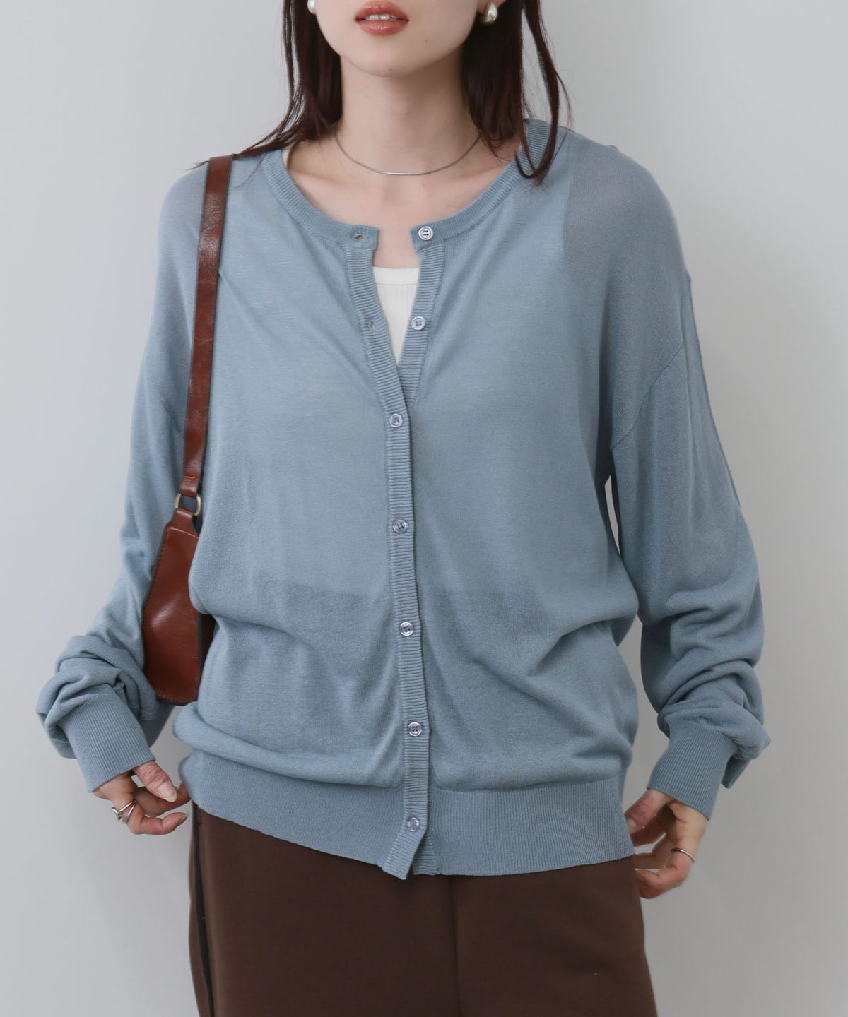 NAVY シアーニットクルーネックカーディガン レディース