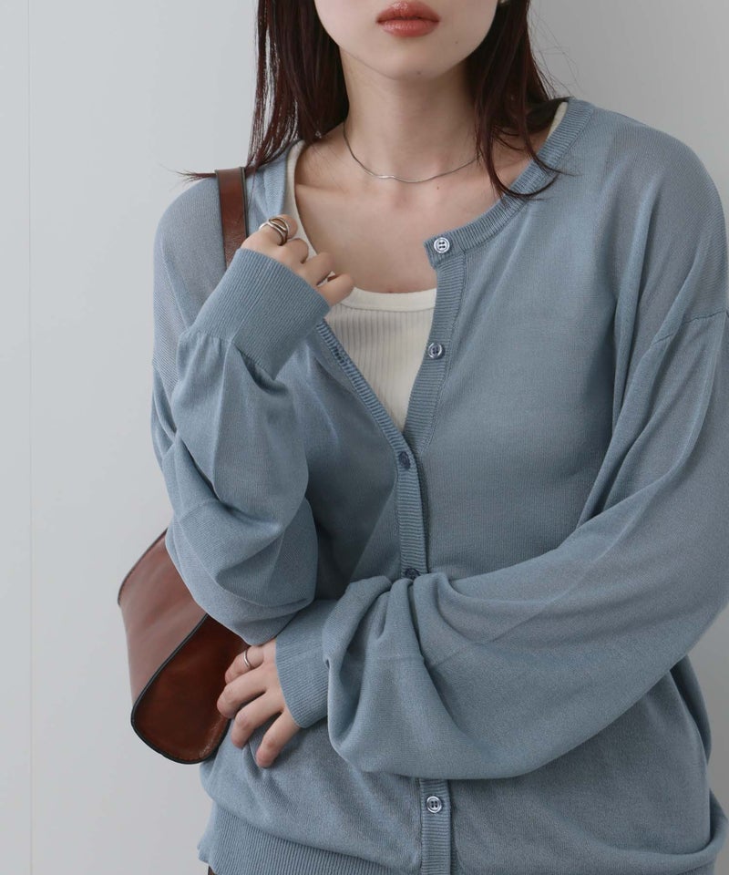 NAVY  シアーニットクルーネックカーディガン レディース商品画像-16