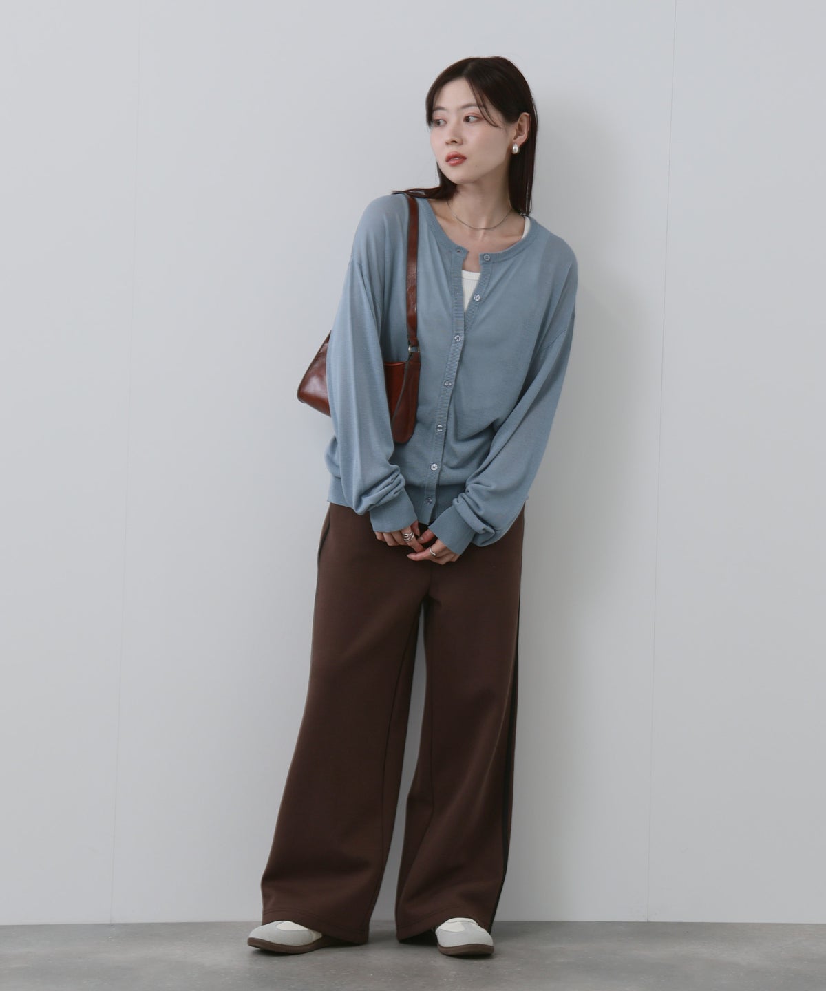 NAVY シアーニットクルーネックカーディガン レディース