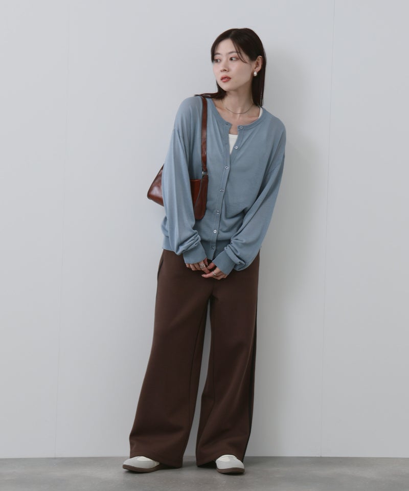 NAVY  シアーニットクルーネックカーディガン レディース商品画像-17