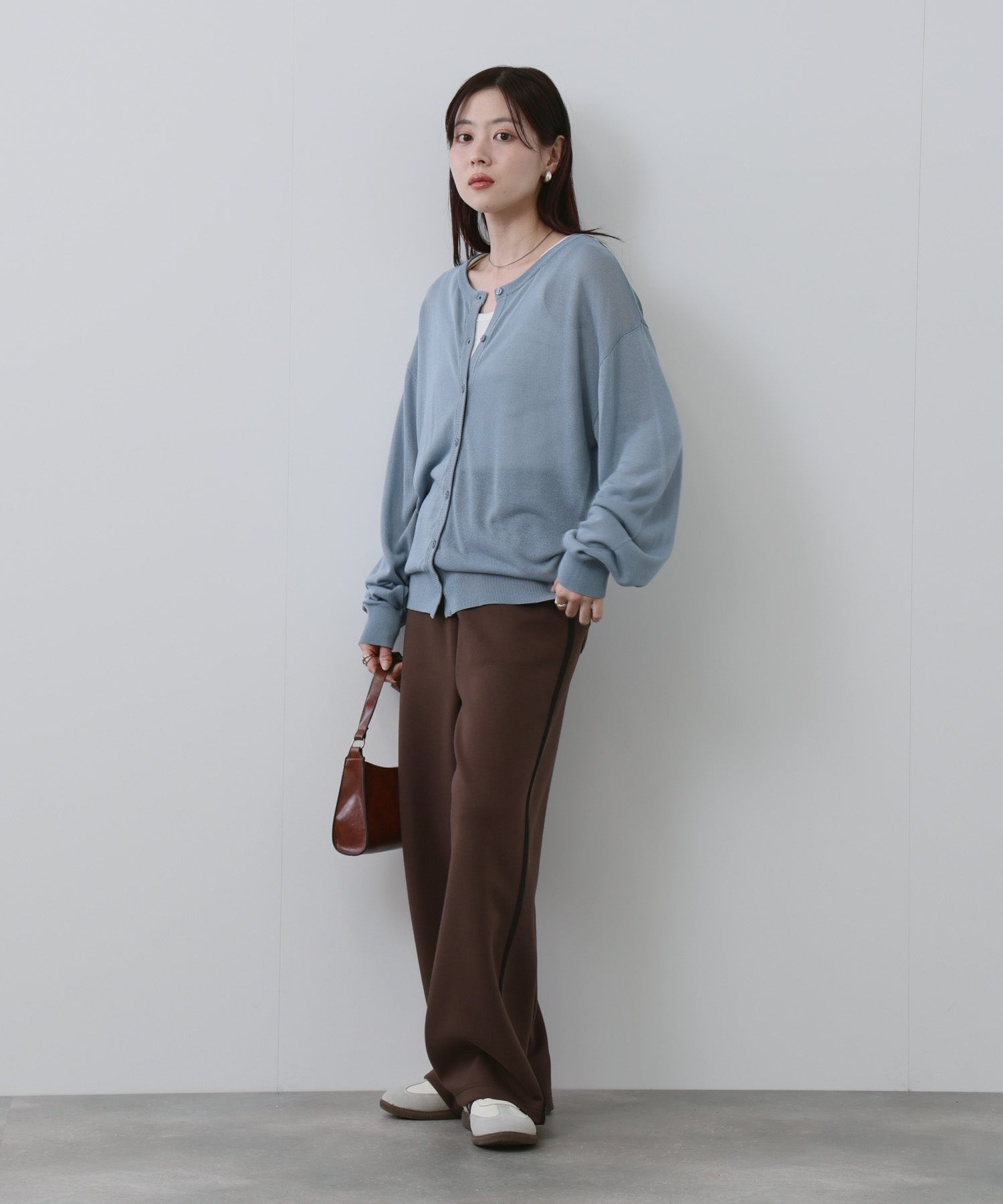 NAVY シアーニットクルーネックカーディガン レディース