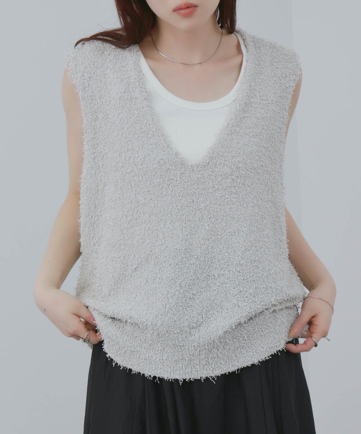  [期間限定価格]Free Nature テープヤーンVネックニットベスト レディース