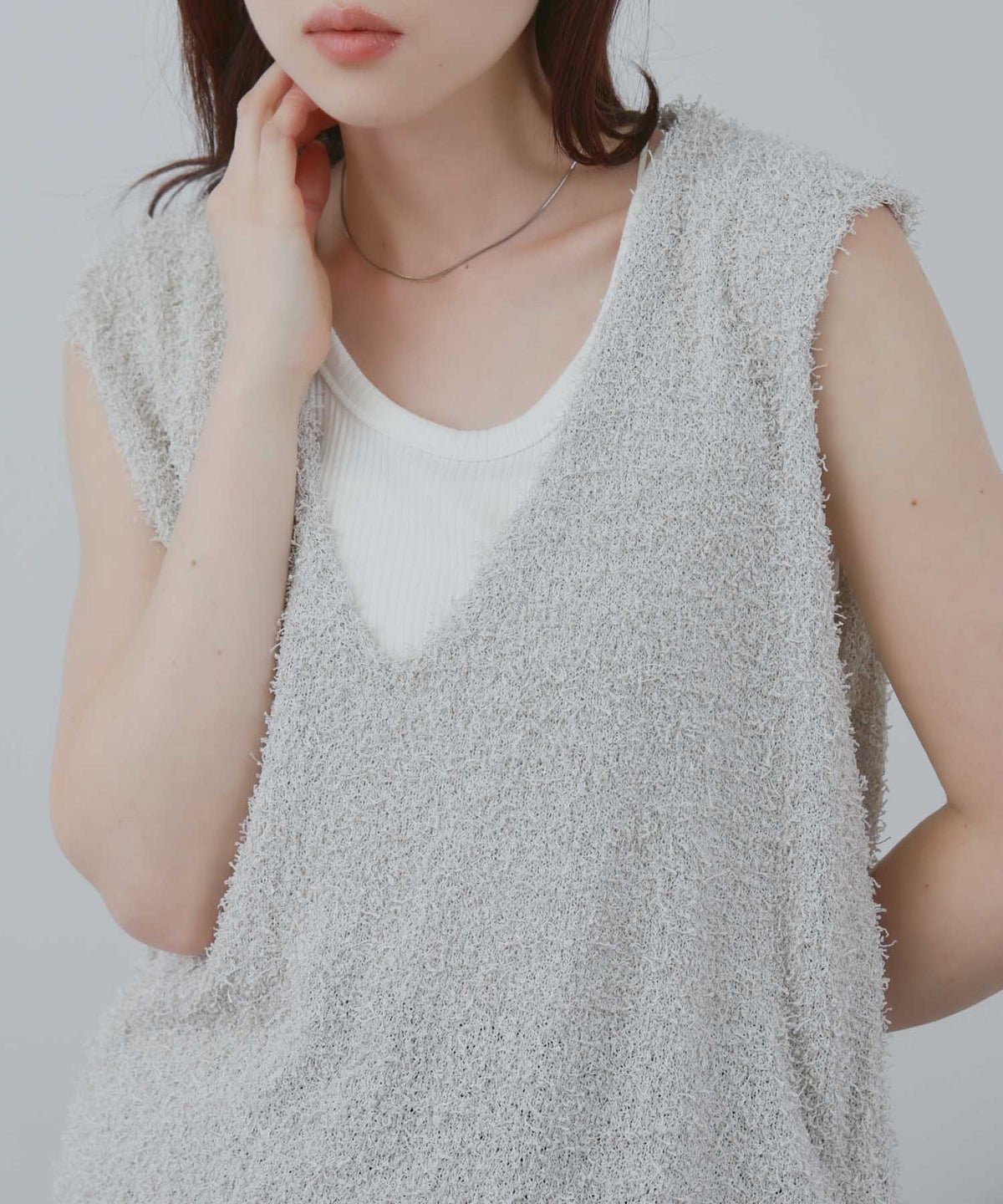  [期間限定価格]Free Nature テープヤーンVネックニットベスト レディース