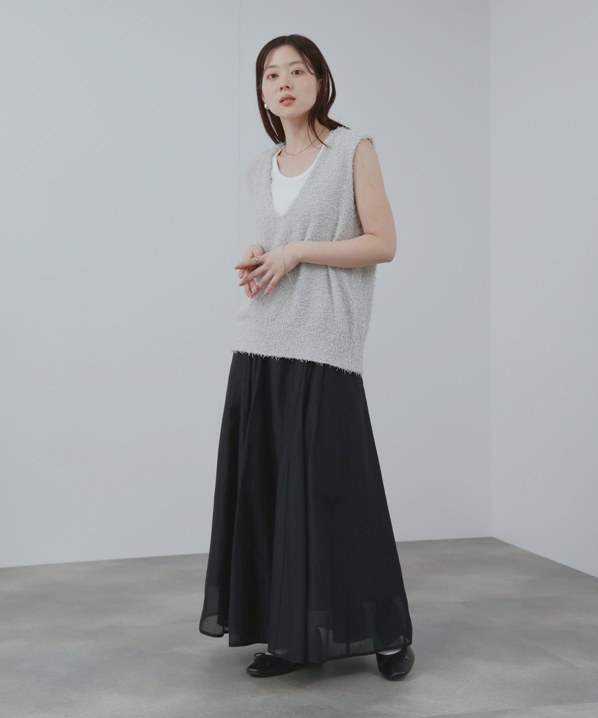  [期間限定価格]Free Nature テープヤーンVネックニットベスト レディース