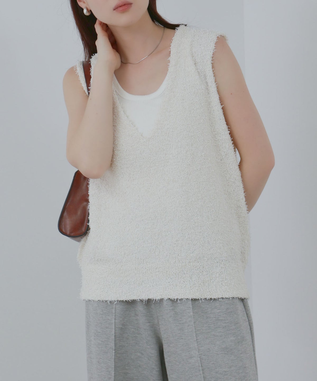  [期間限定価格]Free Nature テープヤーンVネックニットベスト レディース